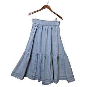Sundance Denim Prairie Maxi Skirt‎ Western Country Tiered Fringe Ruffle Size S